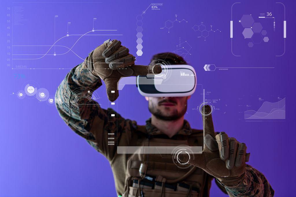 Żołnierz w goglach wirtualnej rzeczywistości